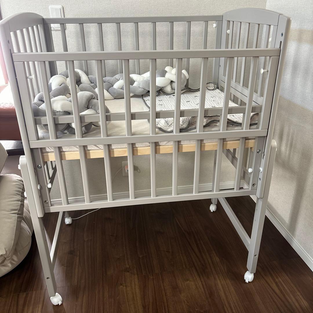 大和屋 ノモック Wオープンハイタイプ 木製ミニベビーベッド グレー