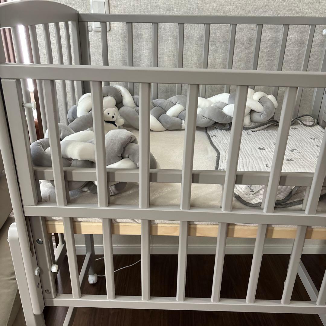 大和屋 ノモック Wオープンハイタイプ 木製ミニベビーベッド グレー