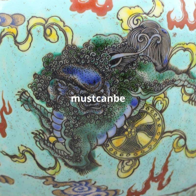 清康熙緑地パステル彩キリン紋壺 景徳鎮 装飾品 現代工芸品 美術品