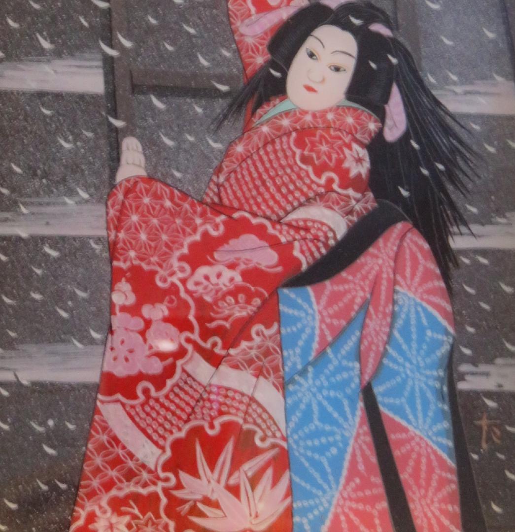 入江泰吉　「火見櫓お七」　ガラス絵　２７.５×１６ｃｍ　《真作》 ｍｃ