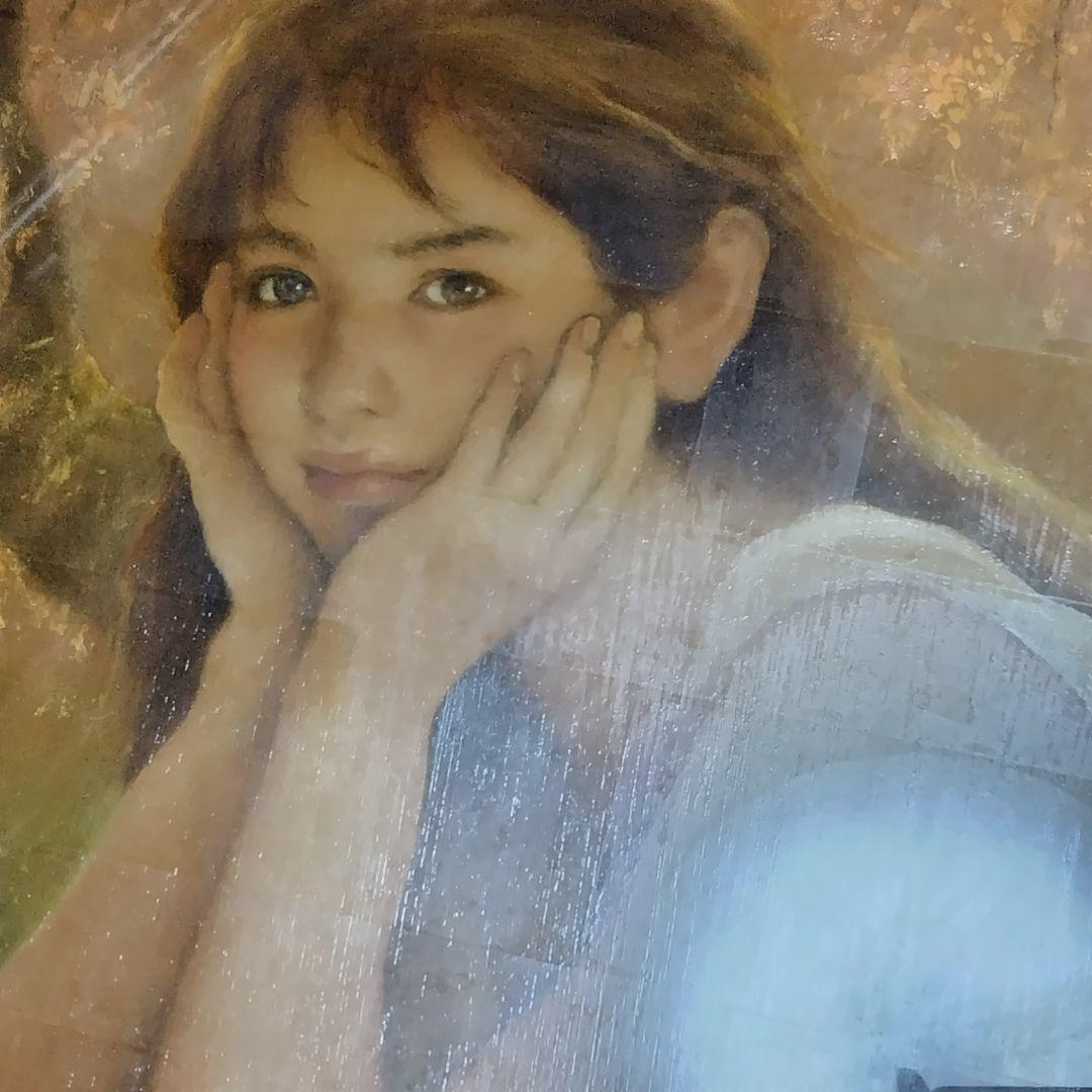 ［真作］Ｆ10号　油彩画　美人画　美少女画　リアリズム　天使　額付き