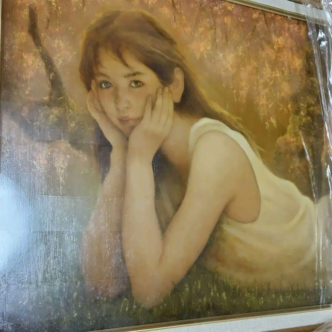 ［真作］Ｆ10号　油彩画　美人画　美少女画　リアリズム　天使　額付き