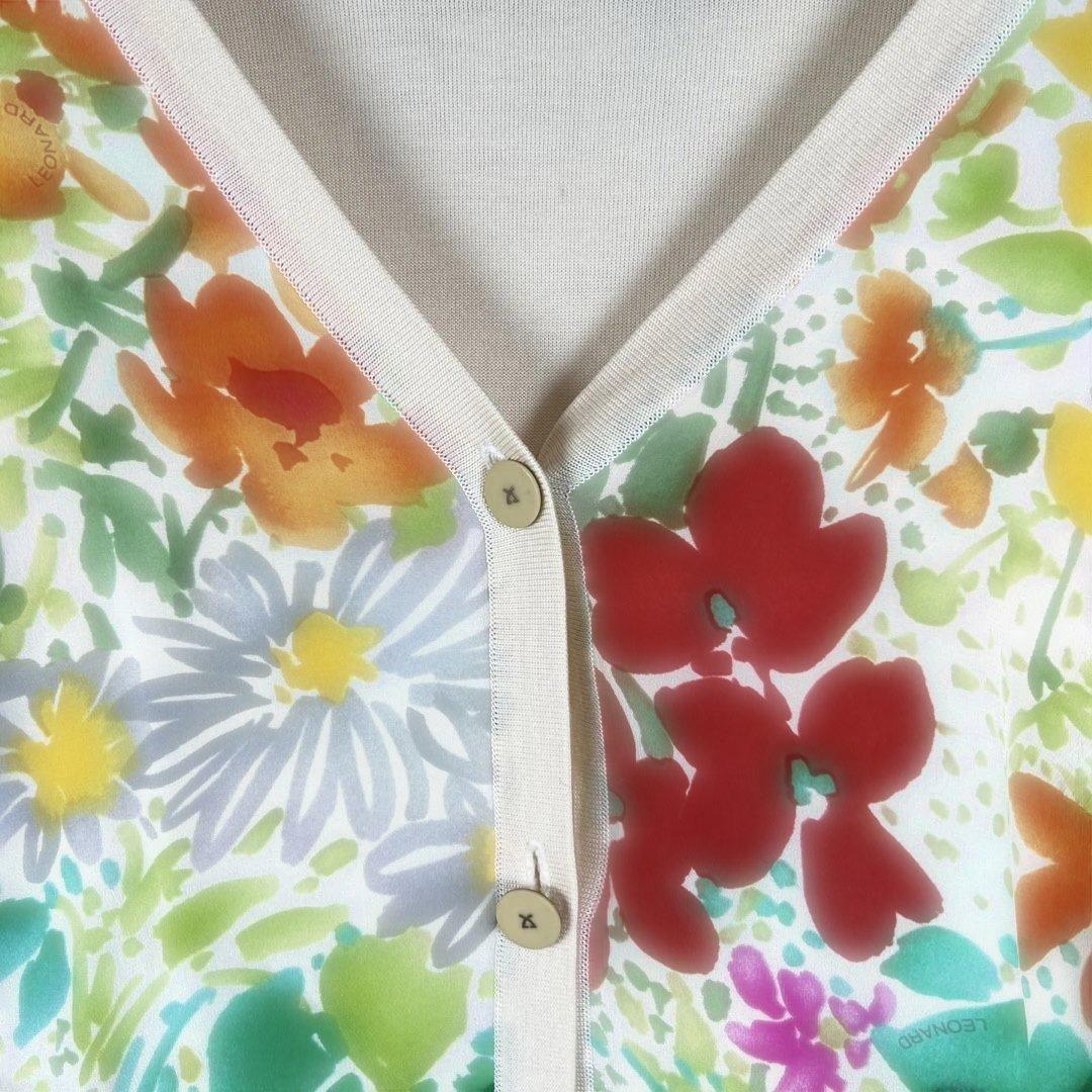 LEONARD レオナール 花柄 カーディガン シルク混 長袖 PARIS - メルカリ