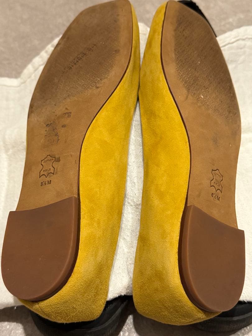 Tory Burch 23.5cm フラットシューズ スエード 黄色 ロゴ