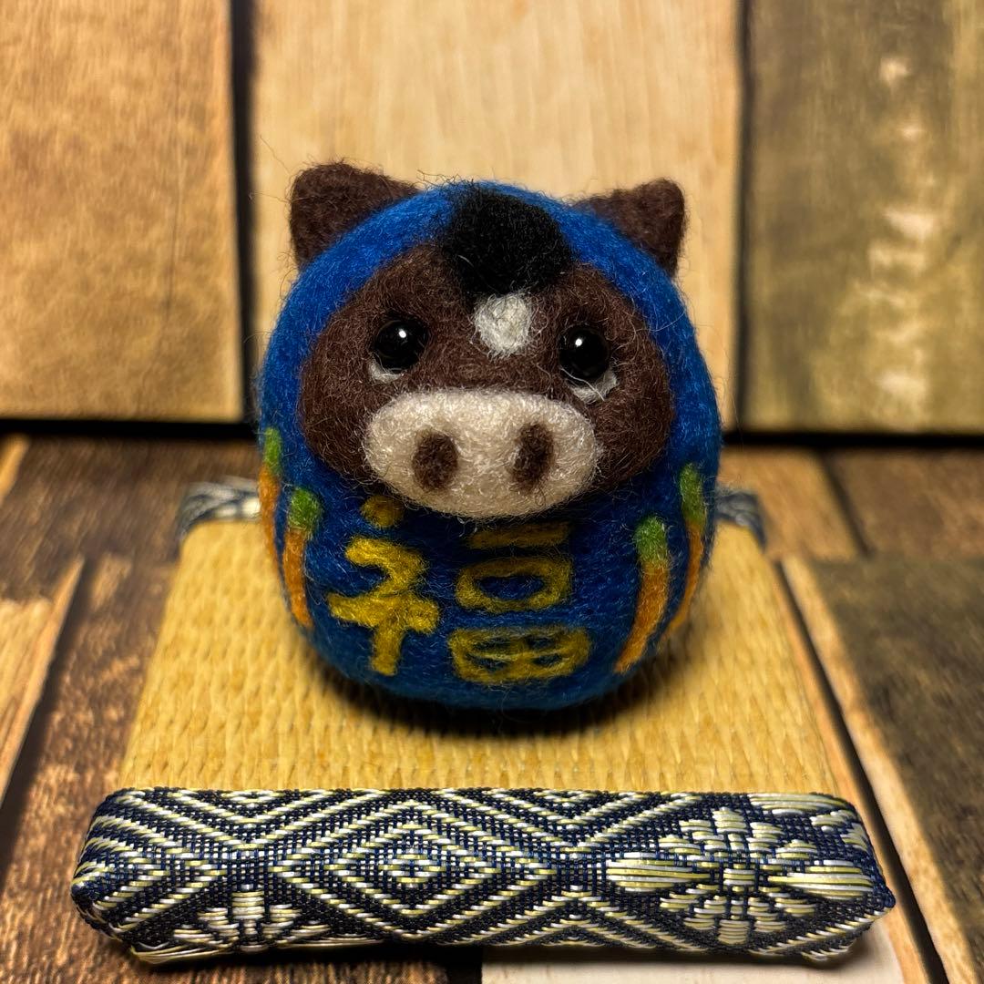 干支だるま☆馬青だるま(福【羊毛フェルト・アクレーヌ】)縁起物／午年