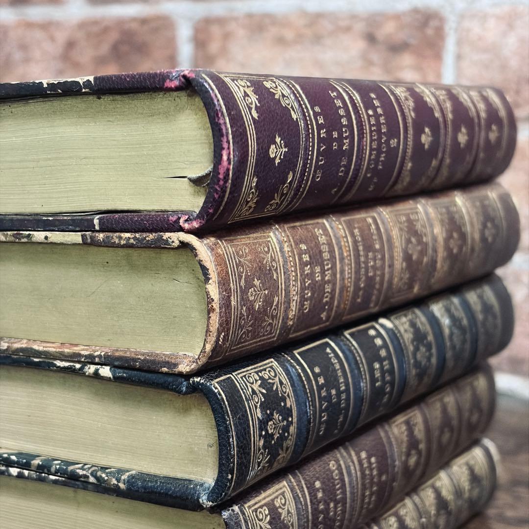 フランス古書 洋書【5set】 アンティーク 革装丁 ゴールド装飾