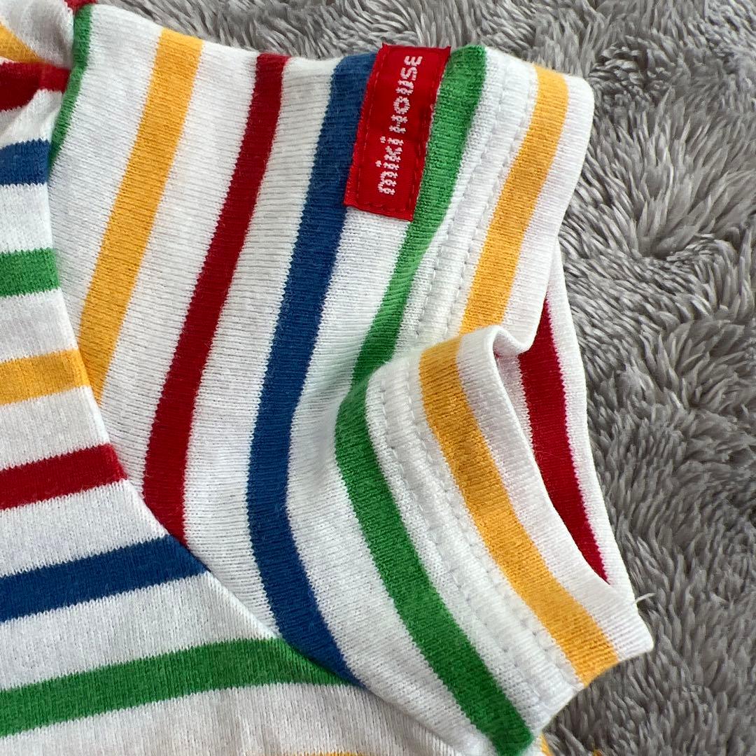 miki HOUSE ストライプロンパース 70 虹色 - メルカリ