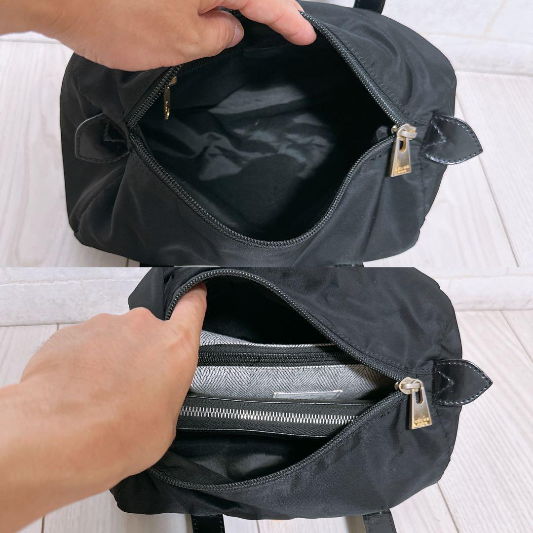 《美品》CELINE(セリーヌ)ハンドバッグ　ナイロン　サークルロゴ