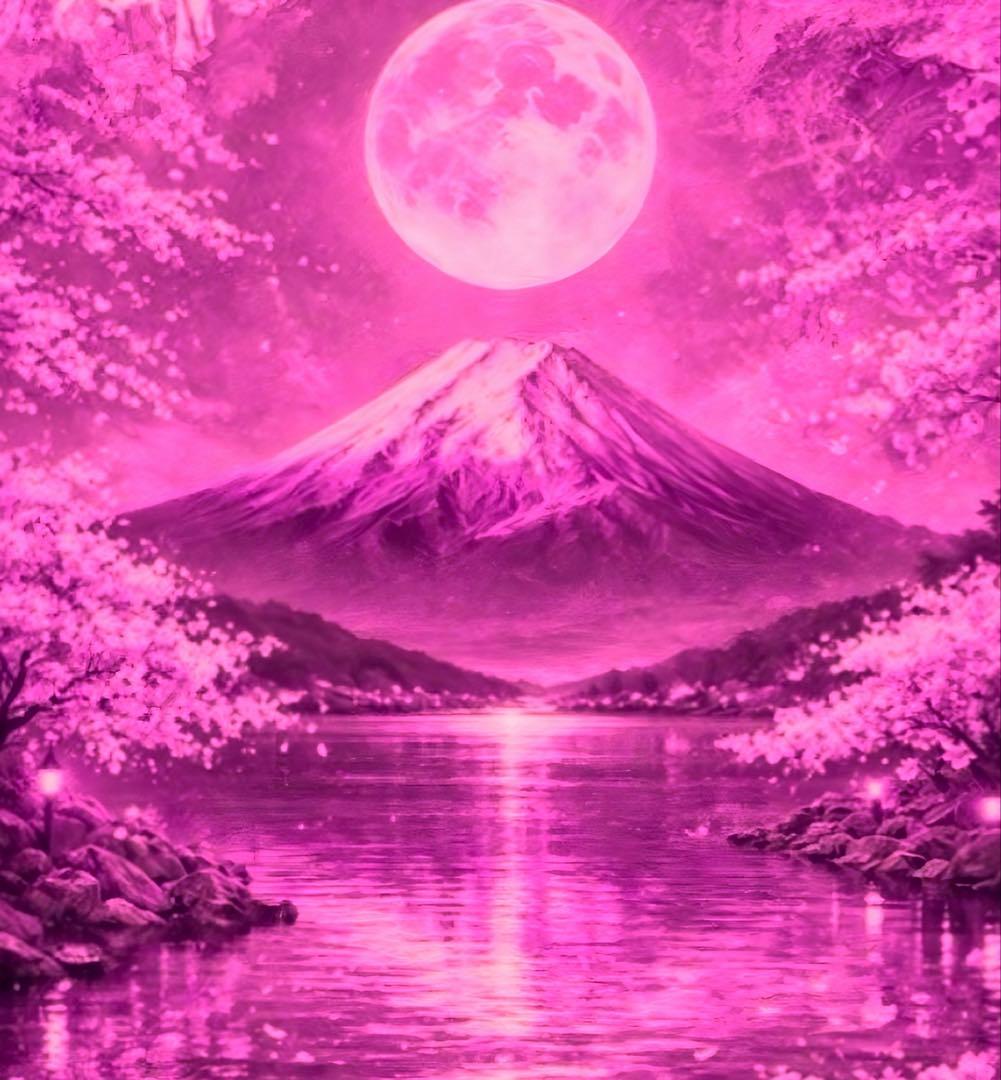 ピンク色に染まる幸福の富士山 開運グラフィック 額縁付き - メルカリ