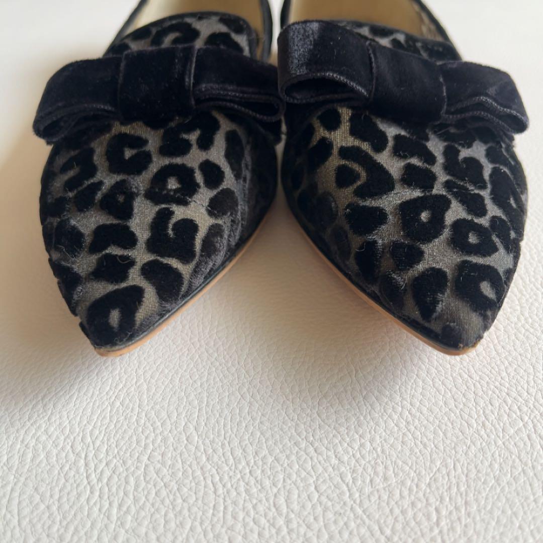 ジミーチュウ ベロアリボン レオパードパンプス ポインテッドトゥ 金