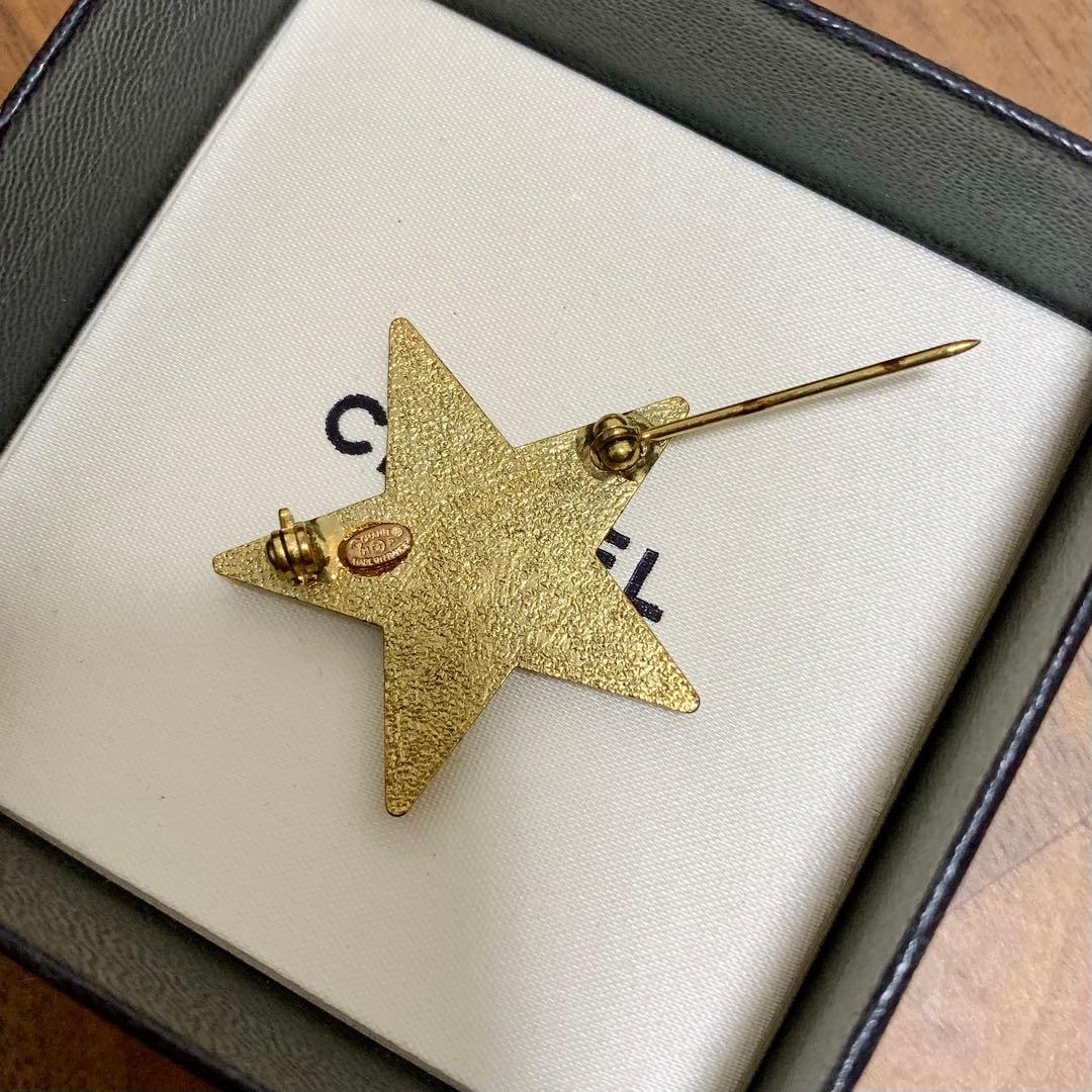 シャネル CCロゴ オレンジxゴールド スターブローチ 星型ブローチ