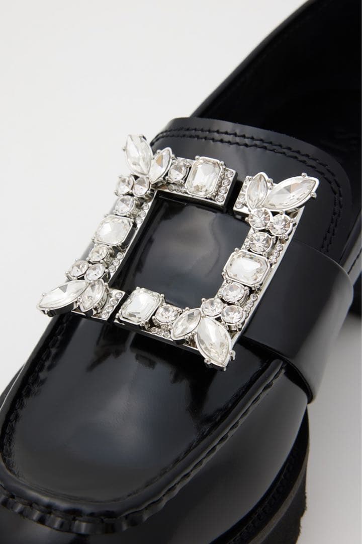 STACCATO ビジュー付きブラックローファー厚底