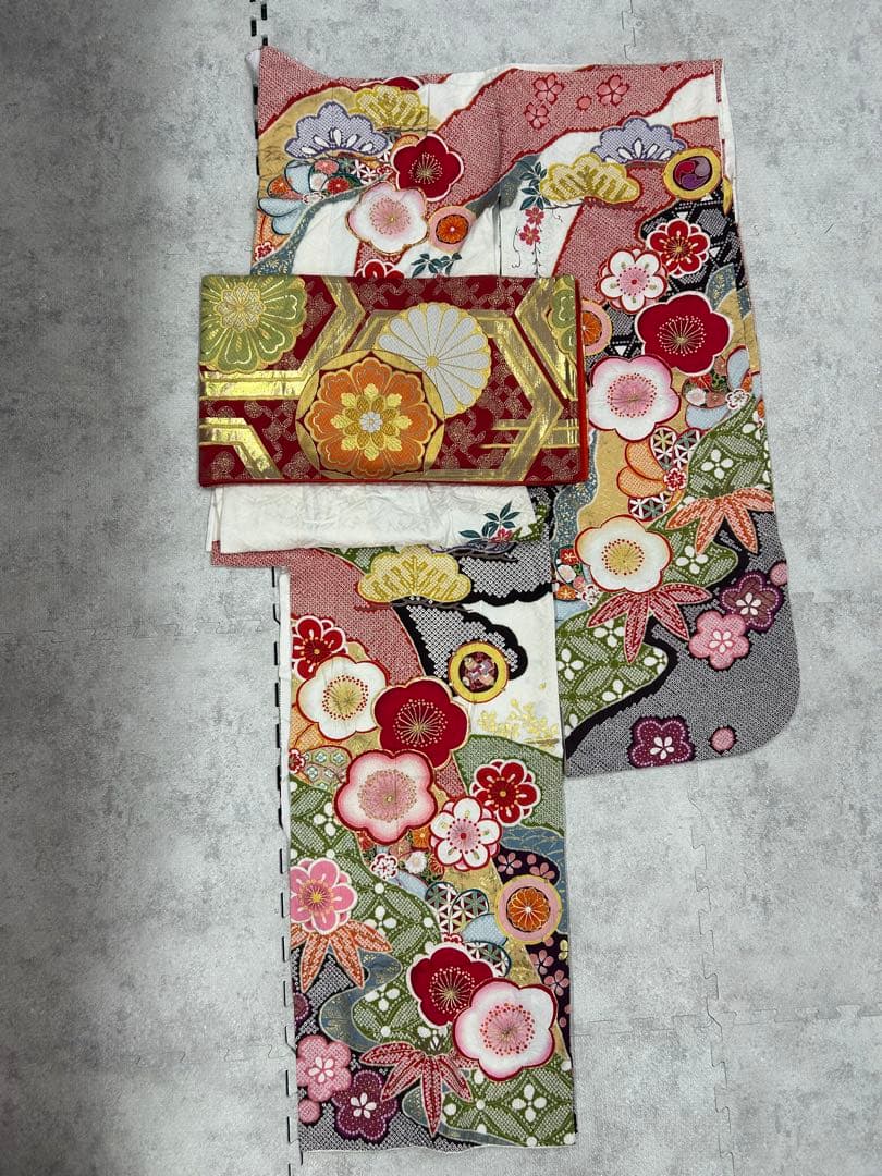 《美品》振袖　単品 A No.425 白地絞り　中振袖160〜170cm