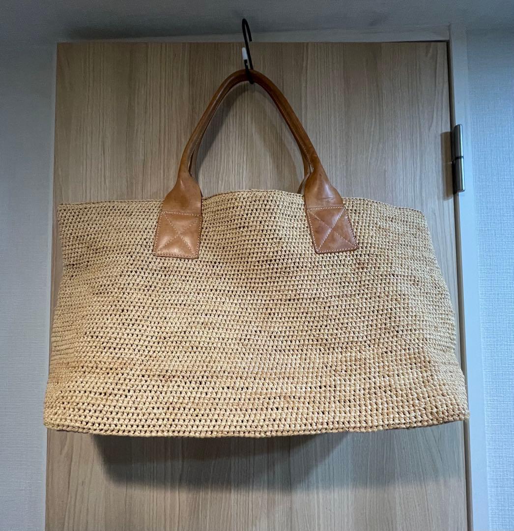 ヘレンカミンスキー レザーハンドル ラフィア トートバッグ ナチュラル