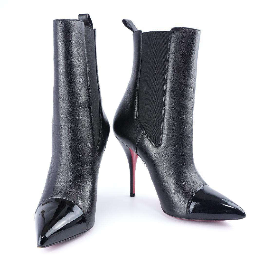 24.5cm ルブタン黒レザーポインテッドトゥブーティ バレンタインデー最適