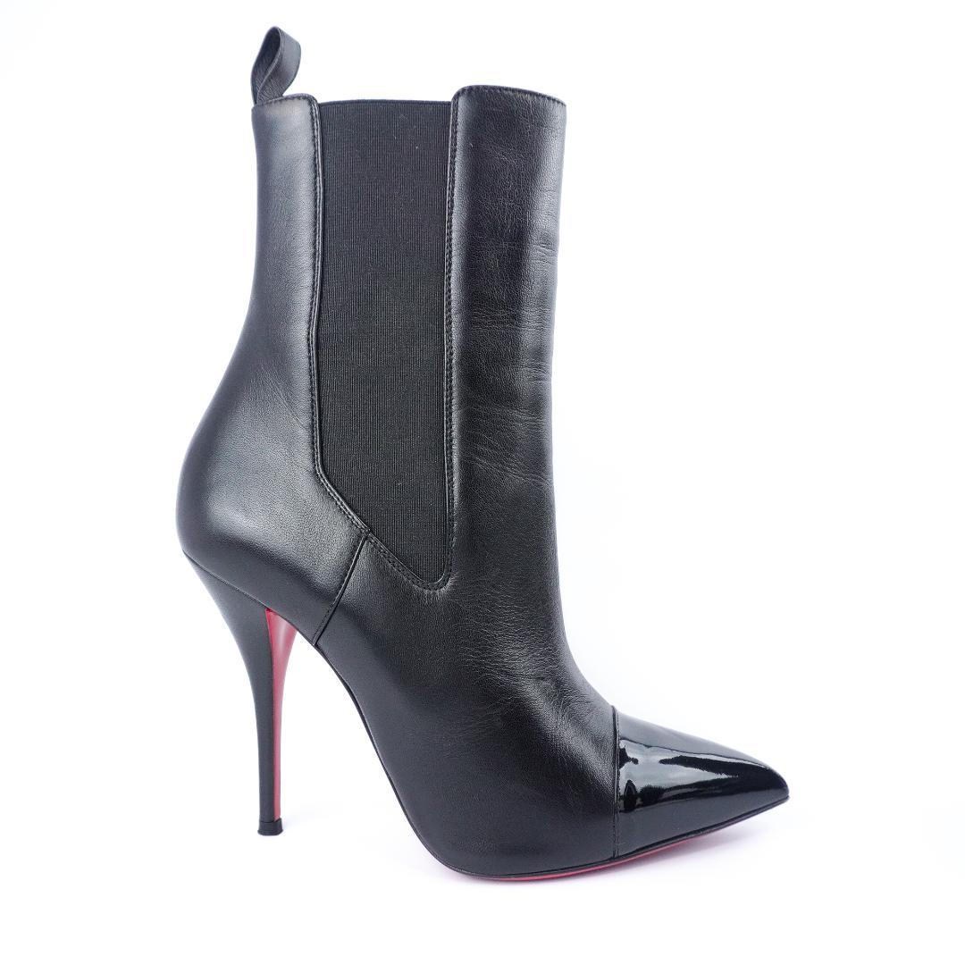24.5cm ルブタン黒レザーポインテッドトゥブーティ バレンタインデー最適