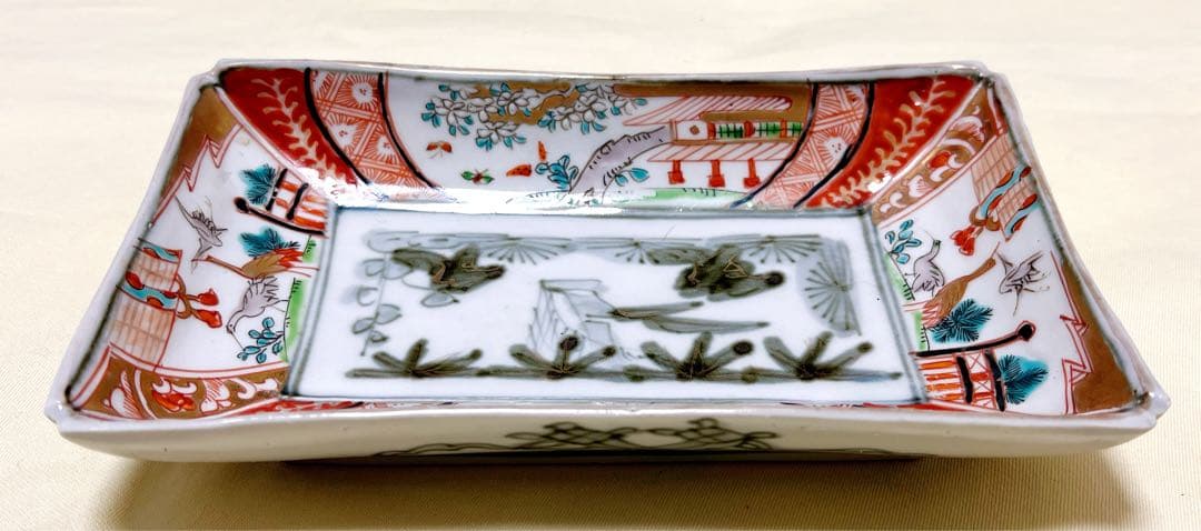 古伊万里　色絵鶴松竹梅楼閣文　長皿1枚　アンティ－ク 古伊万里 色絵鶴松竹梅楼閣文 長皿1枚 アンティ－クの通販 by 美希's