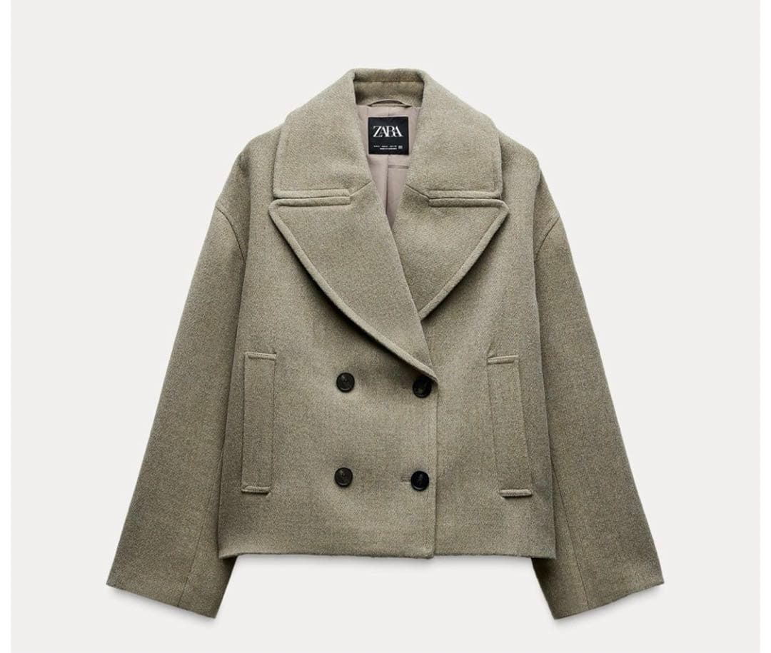 ZARA ショート丈ダブルブレストコート L ミンク - メルカリ