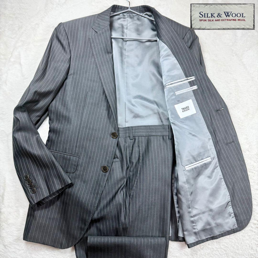 美品✨タケオキクチ スーツ SILK&WOOL グレーストライプ 2 - メルカリ