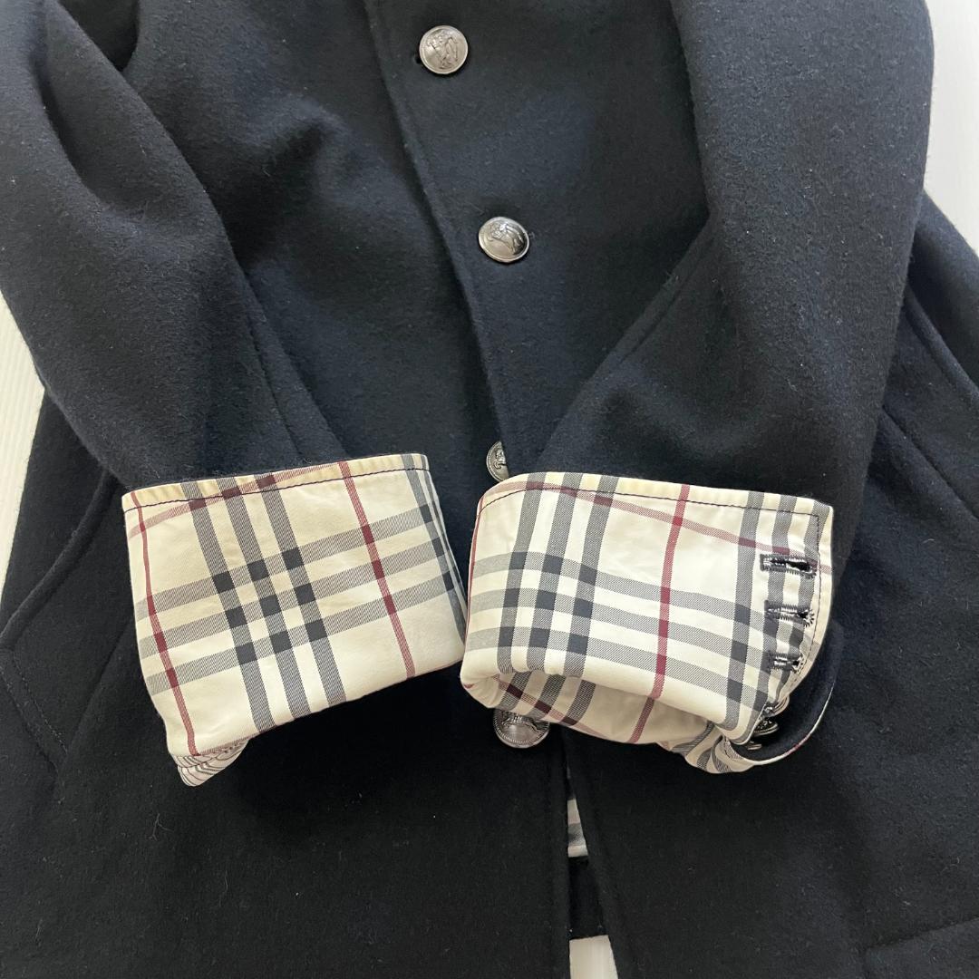 バーバリーブラックレーベル/Pコート/銀ボタン/裏地ノバチェック