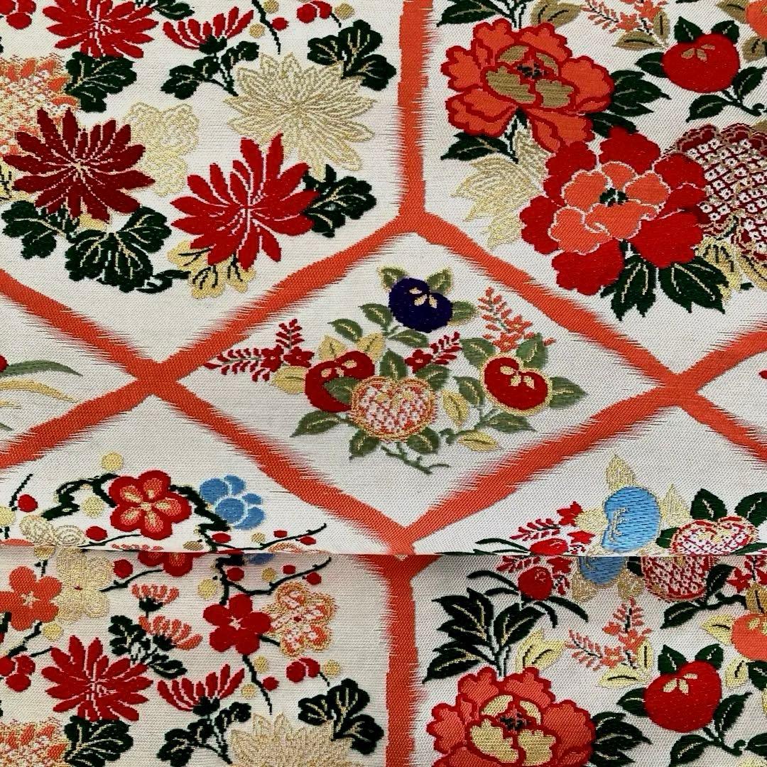 アンティーク名古屋帯 織り出し花模様 アイボリー 正絹 大正ロマンNo.28