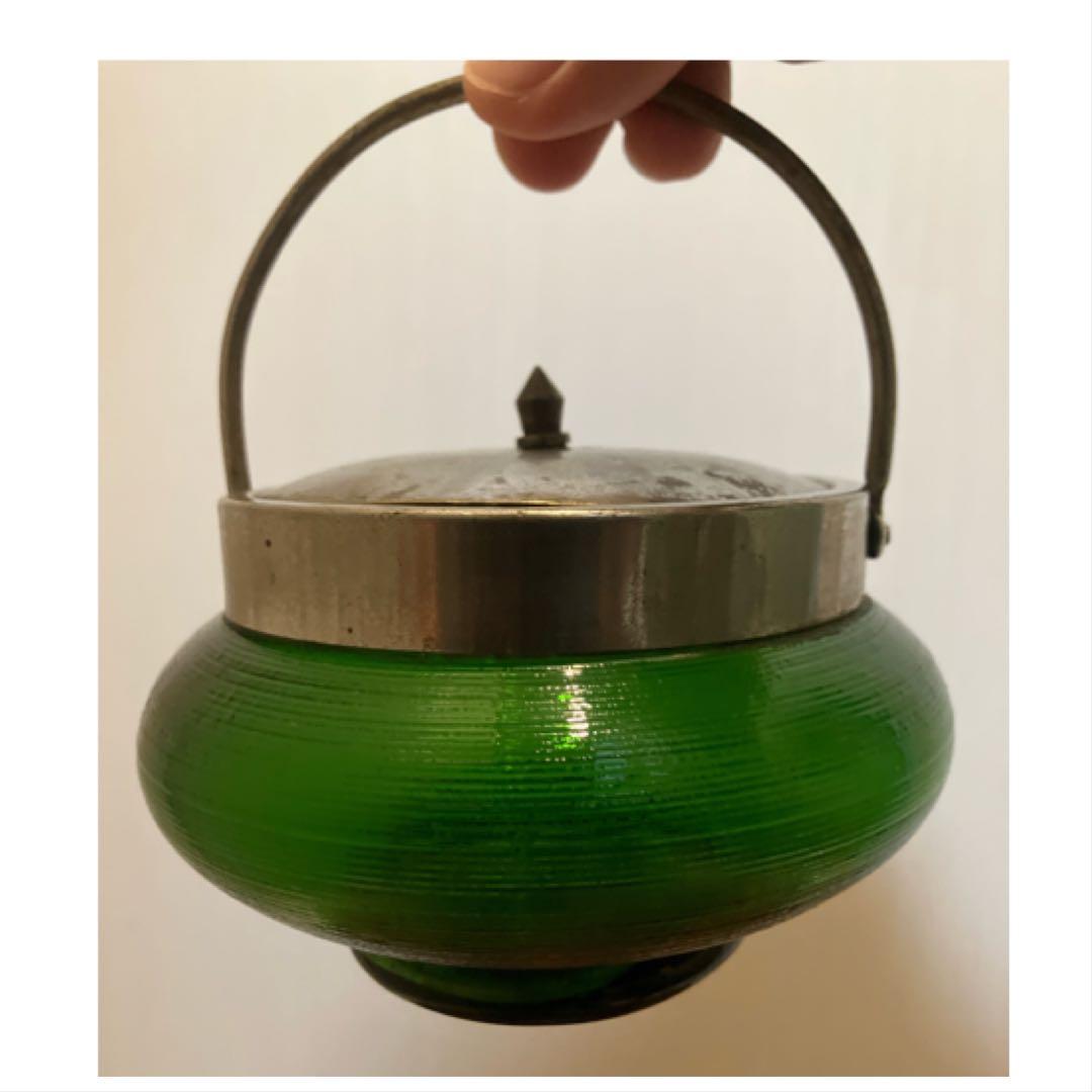 ◇◇専用◇◇濃緑色の大きめガラスシュガーポット◇レトロ◇大正