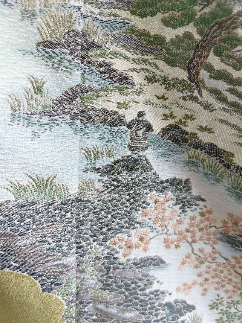 T-293 色留袖 寿光織 樹木 風景 袷 三ツ紋 暈し 金銀糸 美品 - 着物