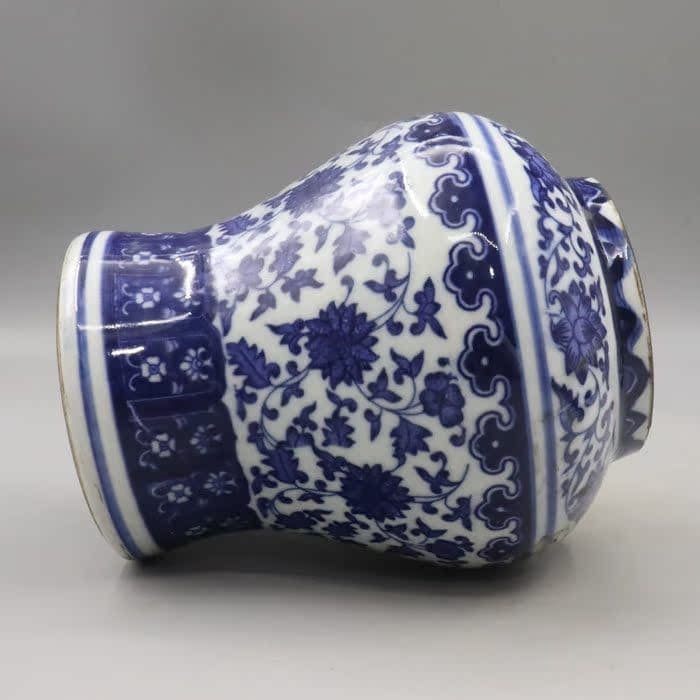 清乾隆青花纏枝蓮紋将軍缶蓋缶 景徳鎮 陶磁器 装飾品 現代工芸品 美術