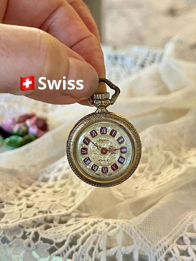 ◆スイスウォッチアンティーク｜小さな懐中時計Aミニペンダント金ゴールドネジ巻き 装飾の綺麗なスイス製の金無垢アンティーク懐中時計 【1913年製】