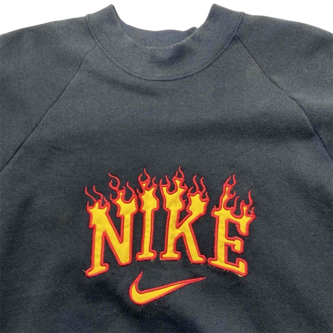 NIKE ファイヤーパターン 刺繍ロゴ スウェット USA製 古着 L ブラック