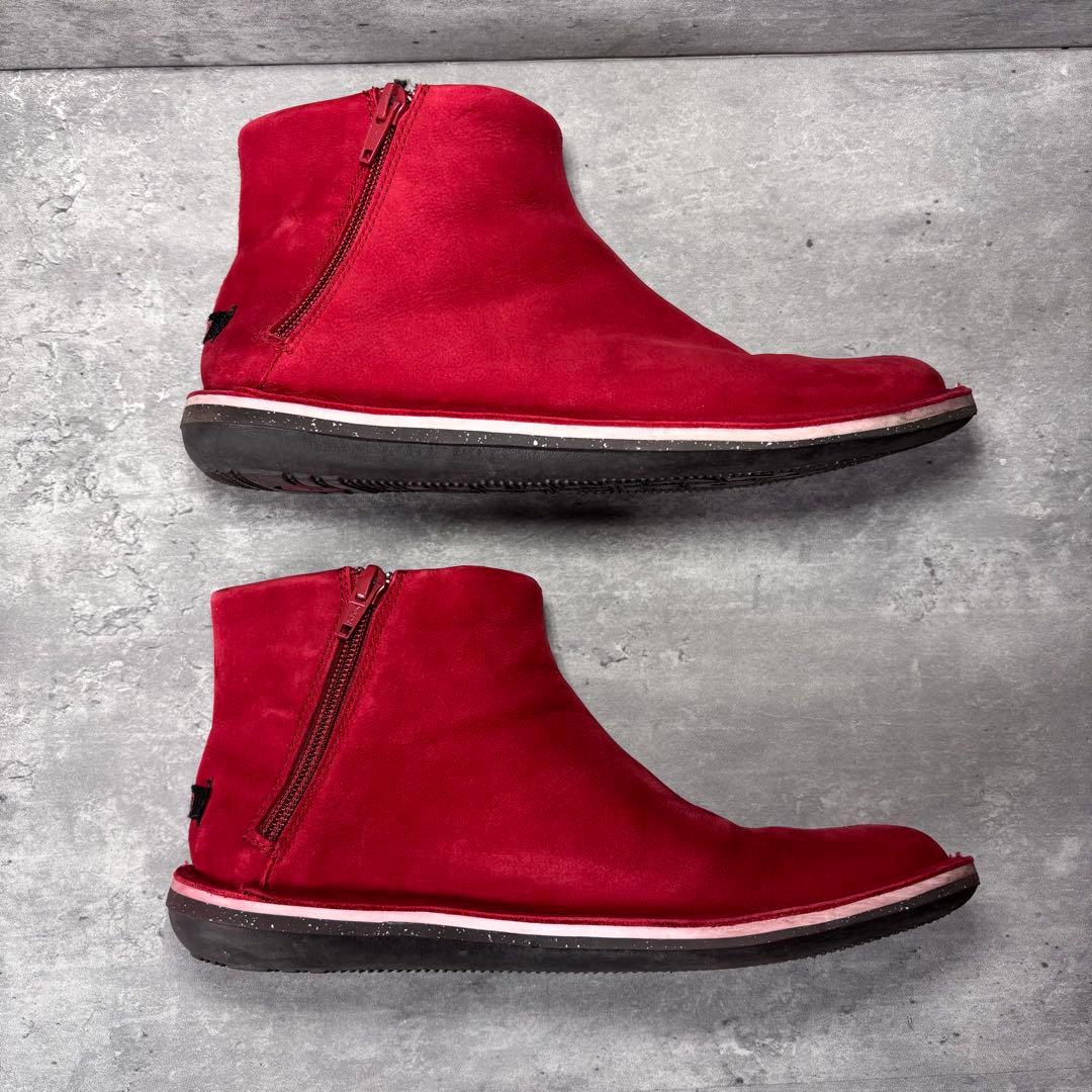 美品】CAMPER カンペール 赤 スエード ショートブーツ ダブルジップ