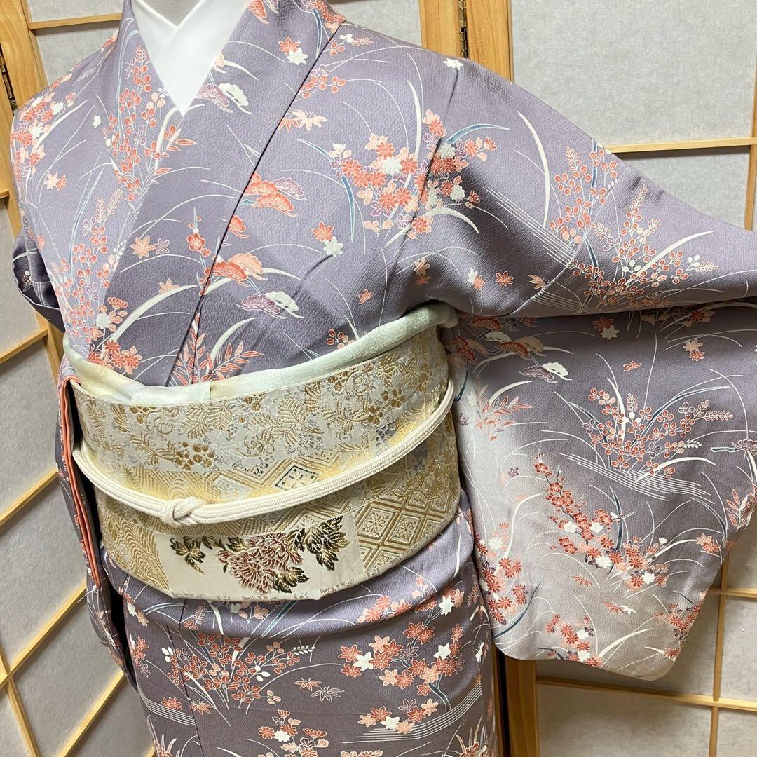 7530］訪問着 美品 流水草花文 ぼかし 幅広サイズ 正絹 着物 袷 - メルカリ