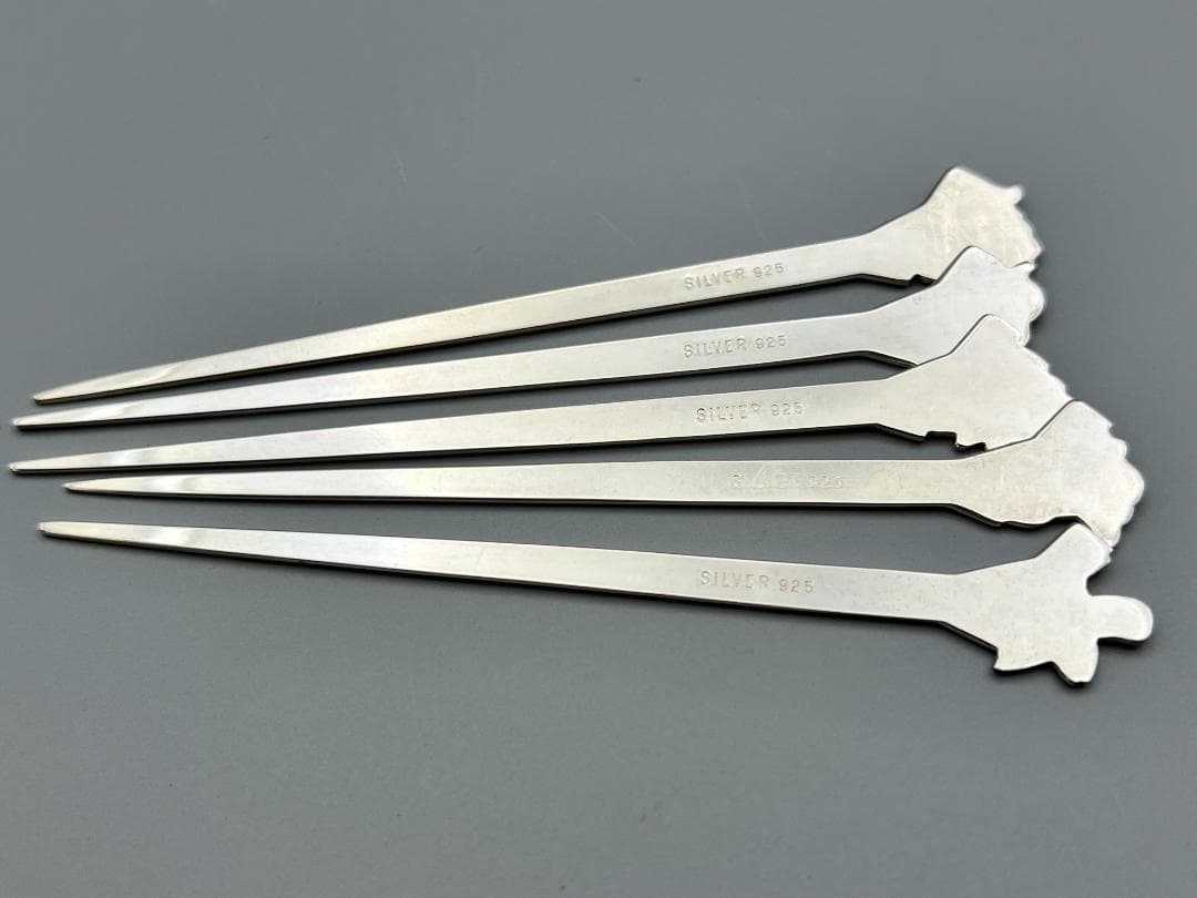 SILVER925 刻印 銀製 菓子楊枝 5本セット 鶴と亀 梅と竹 重量29g