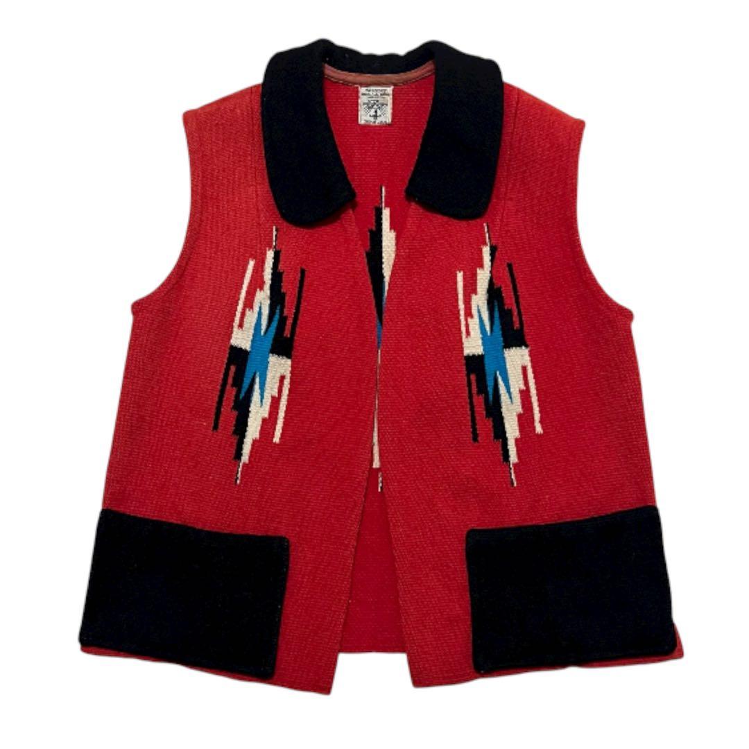 ORTEGA'S オルテガ ウールベスト 襟付き チマヨ 黒 赤 希少 オルテガ サンダーバード柄 ブラック 40 スクエアフロント