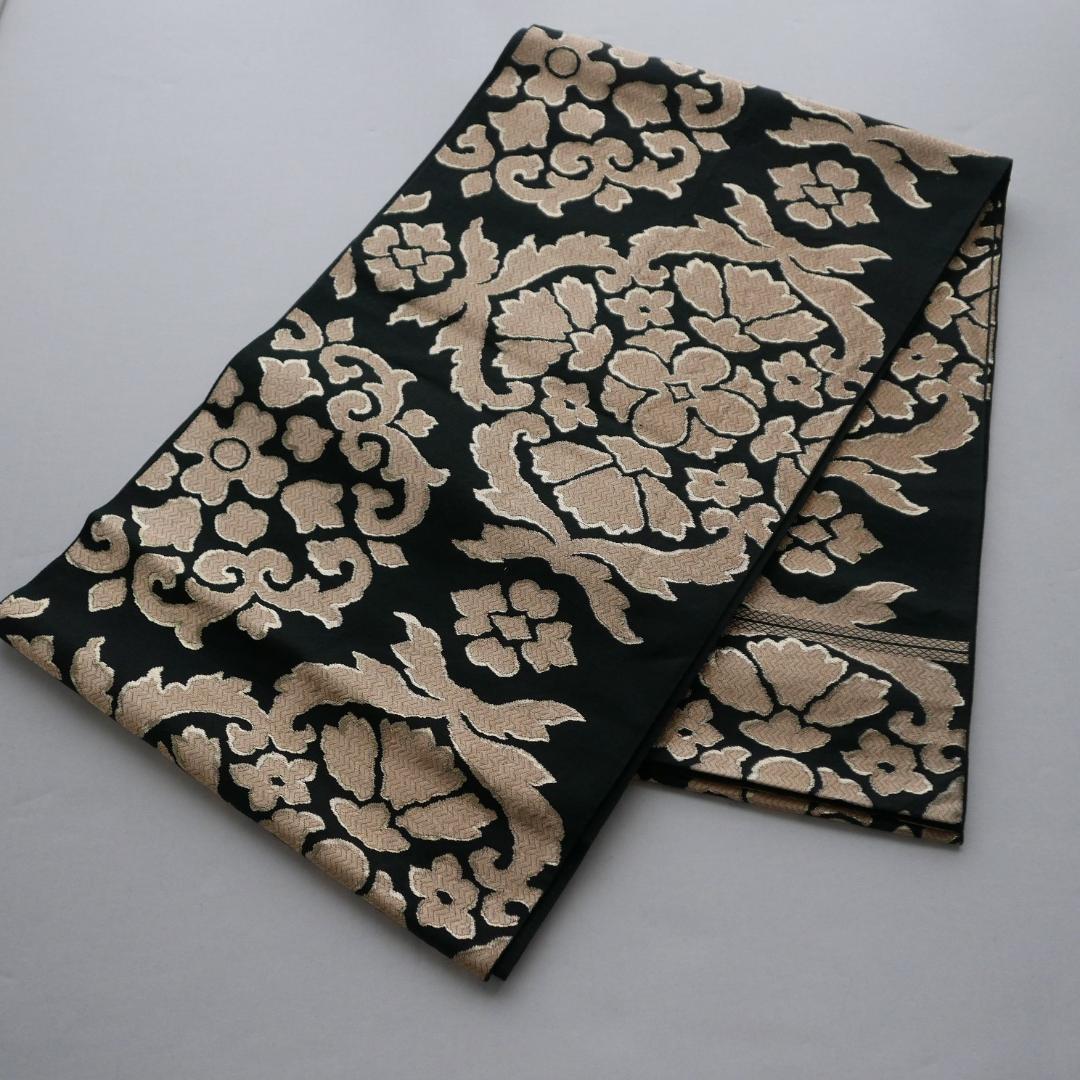 黒色 金糸☆六通 袋帯☆正絹☆更紗花唐草文☆金襴☆西陣織 - メルカリ