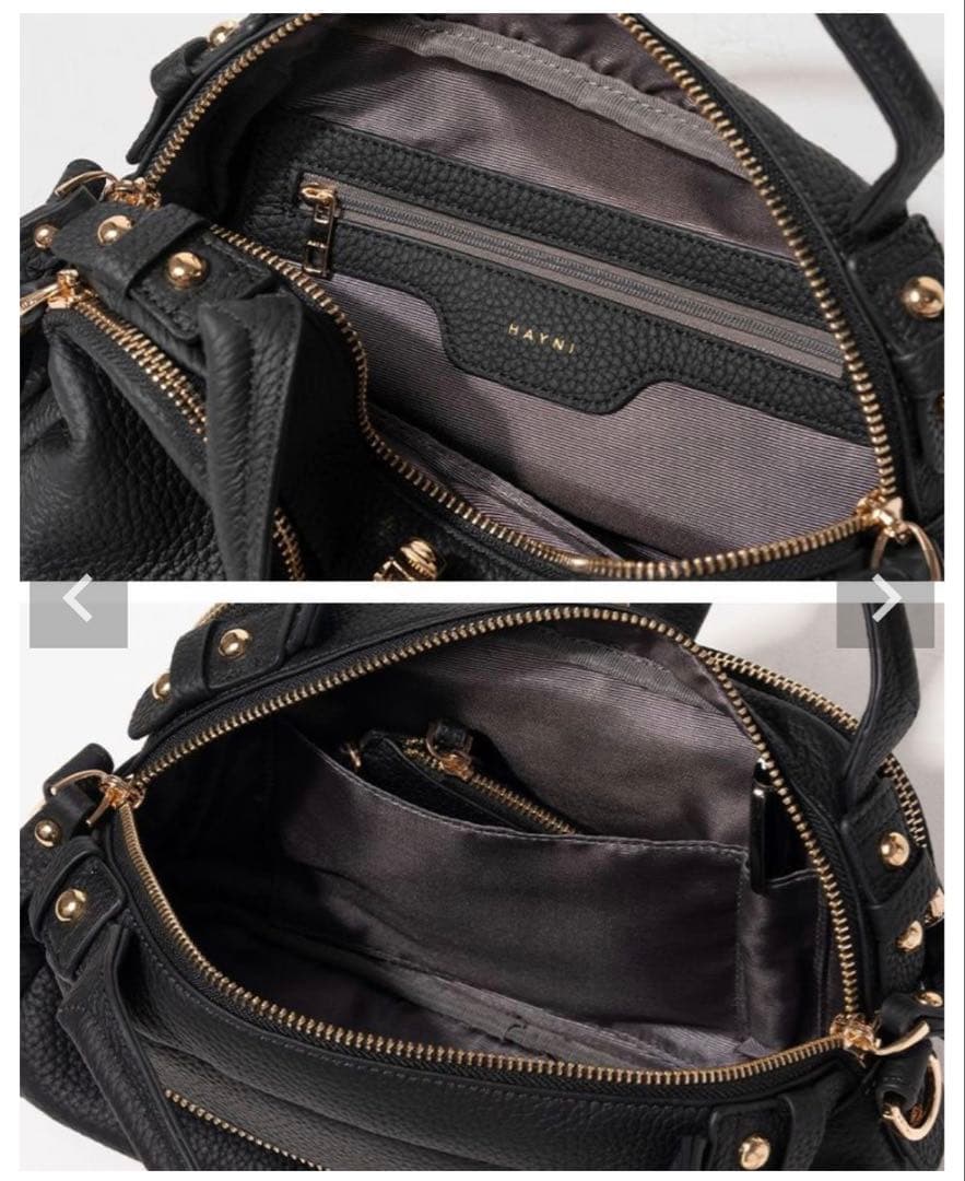 HAYNI ネネロシェ 本革 牛皮 ブラック×シルバー 2wayハンドバッグ