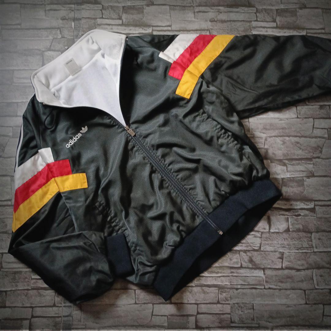 当時物☆90sアディダスナイロンジャケット デサント 刺繍ロゴ ワイド