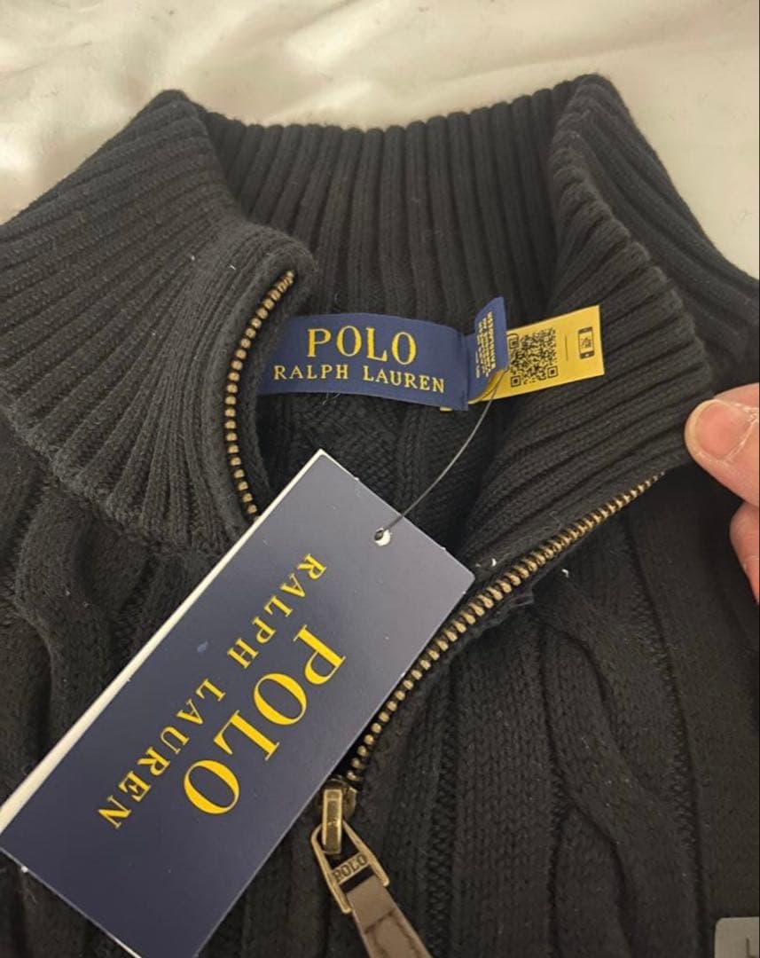 新品タグ付 ラルフローレン ハーフジップ ケーブルニット ブラック-L