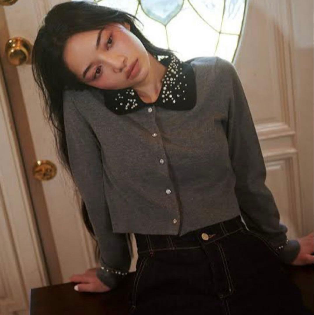 美品】SNIDEL スナイデル ビジューカラーニットカーディガン GRY