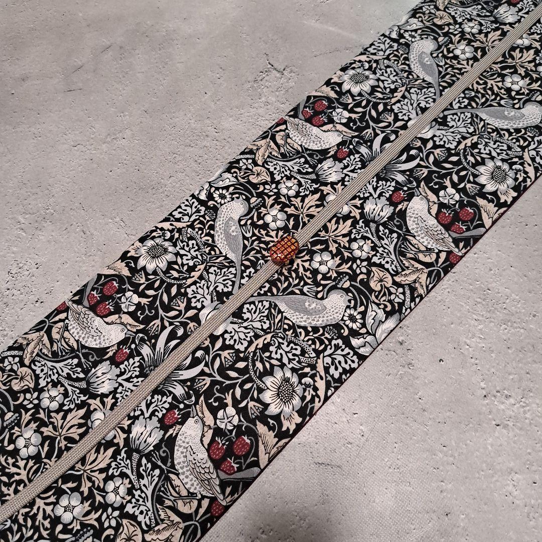 半幅帯 長尺ウィリアムモリス いちご泥棒 モノトーン×国産コットン