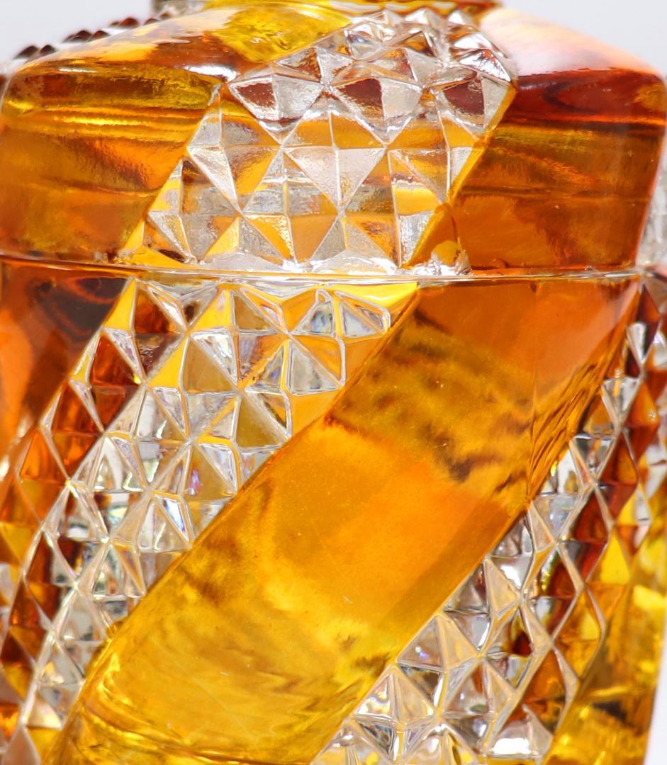 オールド・バカラ 1880年 珍品 サーペンティン 琥珀色ガラス蓋物 小物