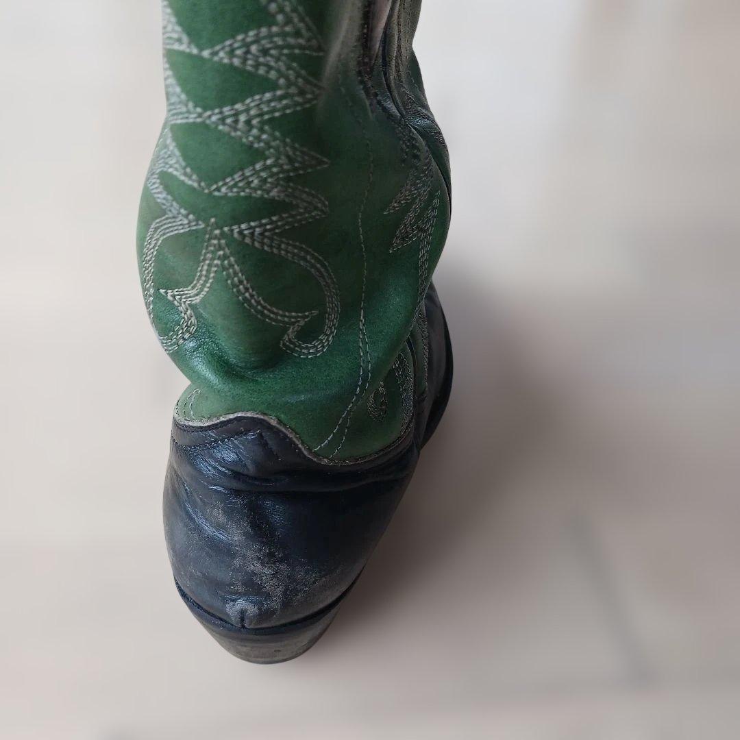 イタリア製　ウエスタンブーツ 緑と黒 レザー　サイズ38(24～24.5cm)