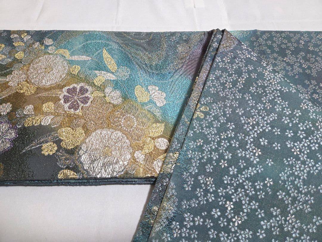 D 美品 辻が花 金通し グラデーション 六通 正絹 フォーマルな袋帯