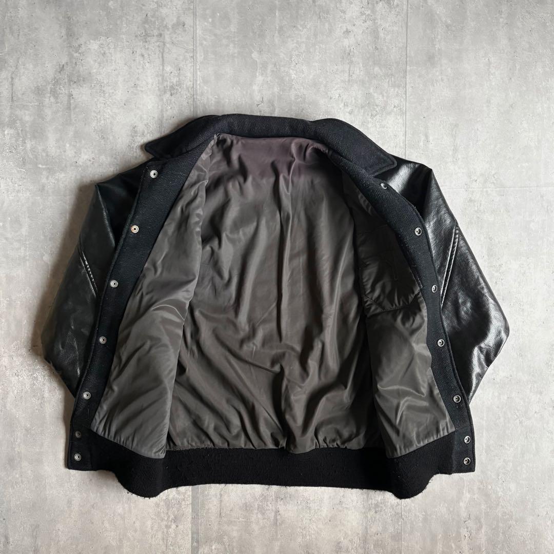 90s vintage】レザースタジャン 本革 Gワッペン ブラック 短丈 - メルカリ