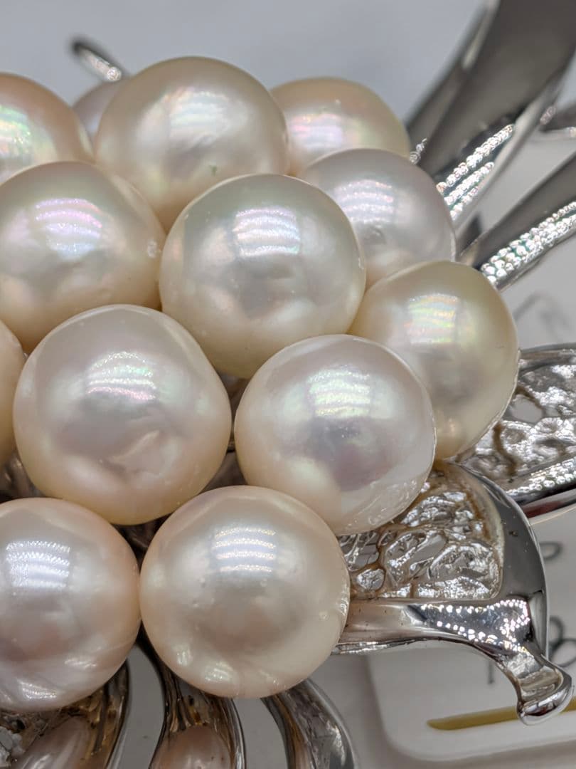 あこや真珠 ブローチ 大粒20珠 9.7×6.5cm 花デザイン　帯留め兼用