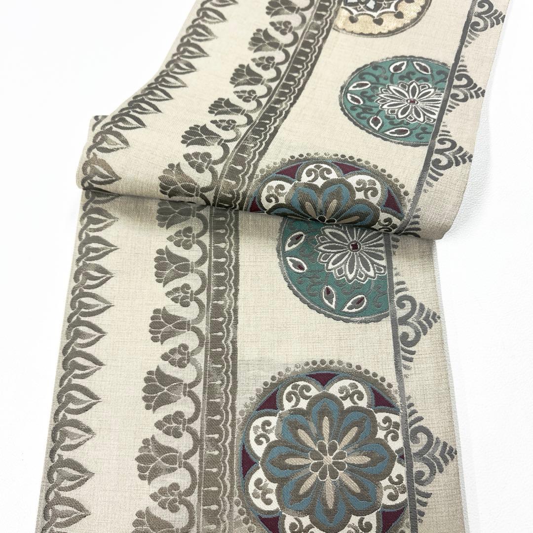 帯6580 ○洛陽織物謹製 古渡更紗 高級 正絹 片面全通 リバーシブル