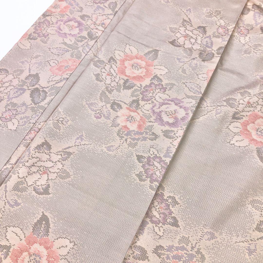 本場大島紬 横双 美しい花模様 鴇色鼠 くすみカラー トールサイズ K