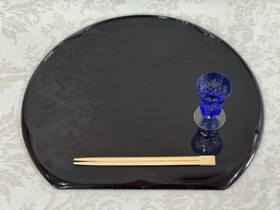 ほぼ美品】懐石盆 半月盆 縁起の良い梅の花型 リバーシブル12