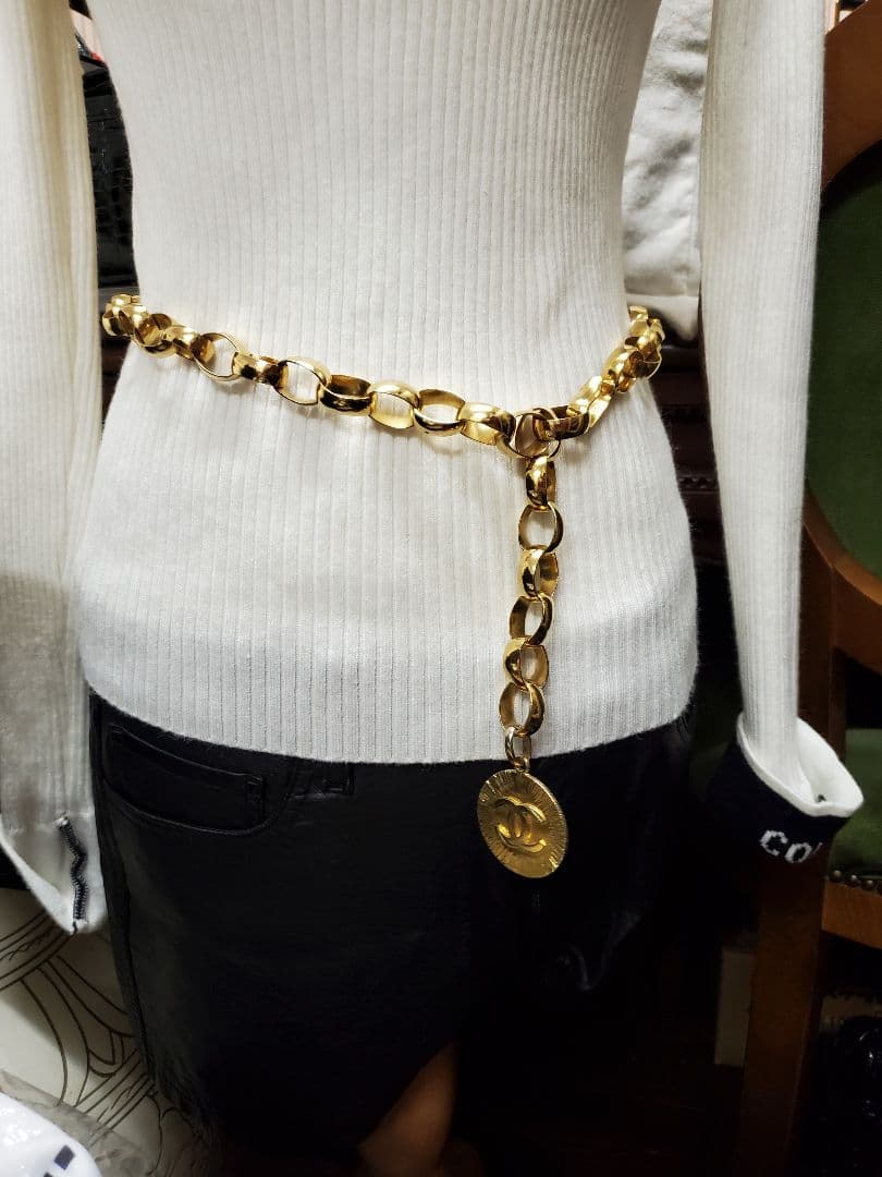 CHANEL シャネルゴールドチェーンベルト 楽天市場】【中古】CHANEL シャネル チェーンベルト ココマーク 75cm