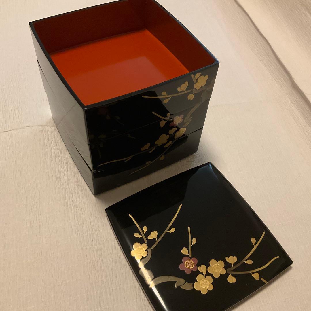 重箱 胴張三段重 金蒔絵 梅 18cm四方